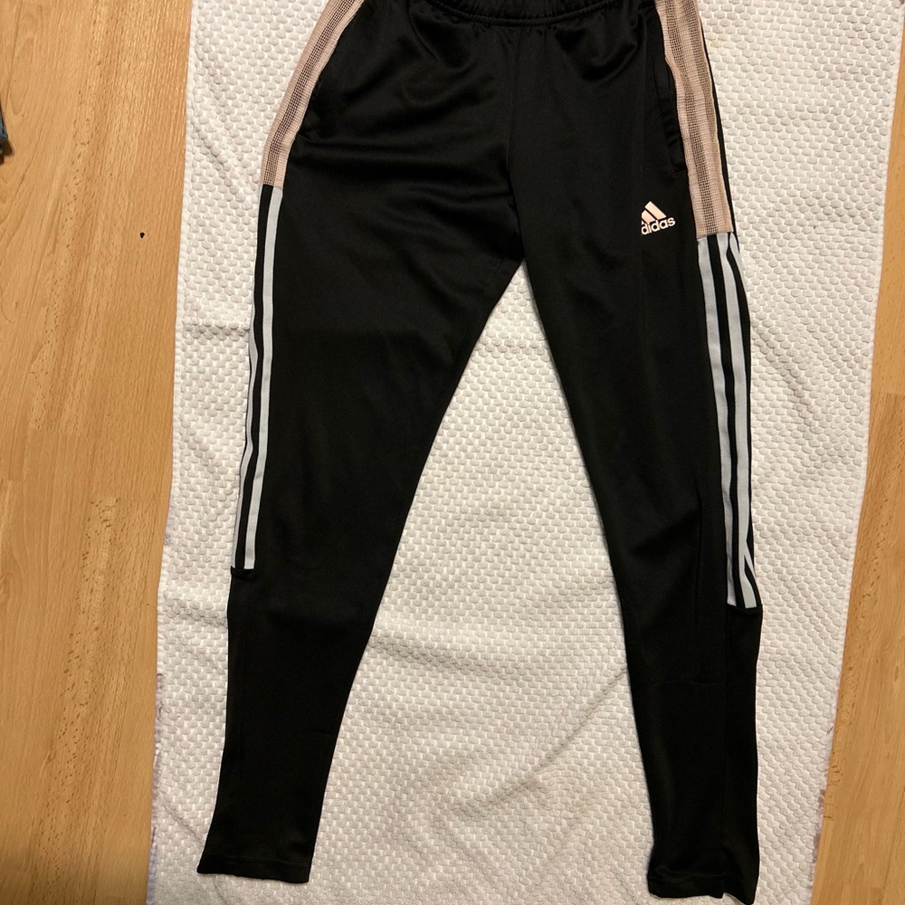 Adidas Black and Tan Joggers with Stripes